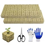 MQWDGJ 100 Stück Steinwolle Anzucht, 25x25x25 mm Rockwool Cube mit Schere Handschuhe, Easy Plug Anzuchtwürfel Steinwolle Set für Hydrokultur Stecklinge Anzucht Stecklinge Bodenlose