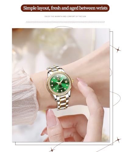 Image of OLEVS Womens Diamond Watches Automatic Mechanical Gold Luxury Dress Ladies Self Winding Original Stainless Steel Wrist Watch