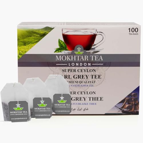 Mokhtar Tea London | Earl Grey Tea | Premium Quality | 100 Teabags | Large Teabags for Whole Pot | Super Ceylon | Natural Aroma & Flavorful