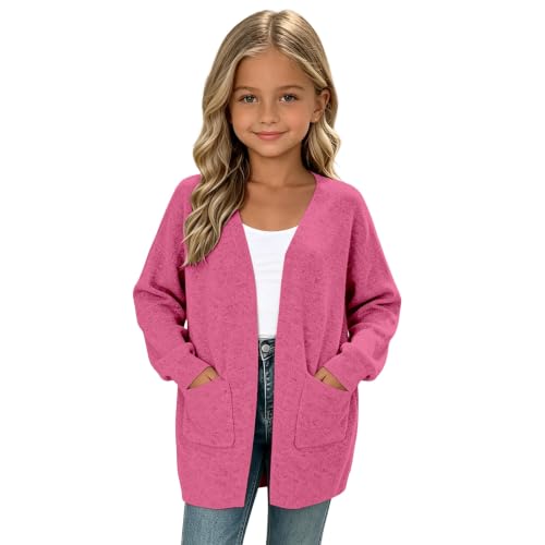Girls Open Front Cardigan Sweaters Long Sleeve Shawl Ribbed Winter Coats