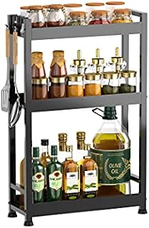 Manatees- Spice Rack Organizer for Countertop, 3-Tier Large Free Standing Black Seasoning Rack with 4 Hooks for Cabinet Storage Spice , Kitchen Spice Organizer for Kitchen Counter Shelf Spice Holder