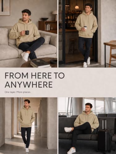 Image of NOBERO Oversized Solid Hooded Sweatshirt for Men | Oversized Hoodie for Men | Hooded Pullover | Cotton Rich Printed Hoodie 280 GSM Fleece