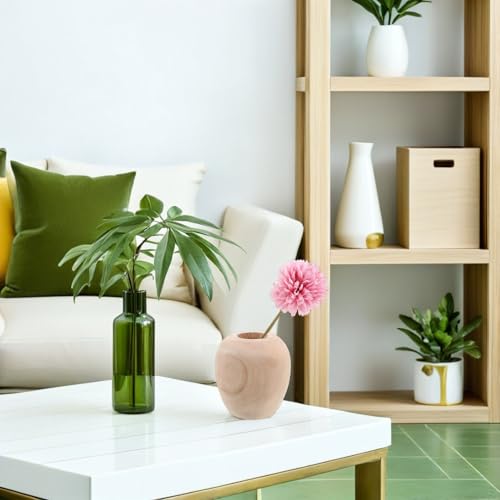 BIUDECO 素朴な農家風スタイルの木製花瓶 ドライフラワーや植物に最適な ナチュラルウッド素材の小さい花瓶 テーブル上の季節の花飾りにぴったりの [4]