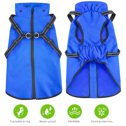 Mosucoirl Dog Raincoat Waterproof Dog Hoodie Reflective Doggie Raincoat Hooded Adjustable Rain Jacket for Small Medium Large Dogs Puppies Doggie Black Red Yellow Green (Blue, M)
