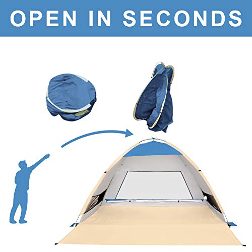 Gorich Large Pop Up Beach Tent for 3-4 Person, UPF 50+ Beach Sun Shelter, Automatic Beach Sun Shelter Cabana, Lightweight and Easy Set Up - Image 3
