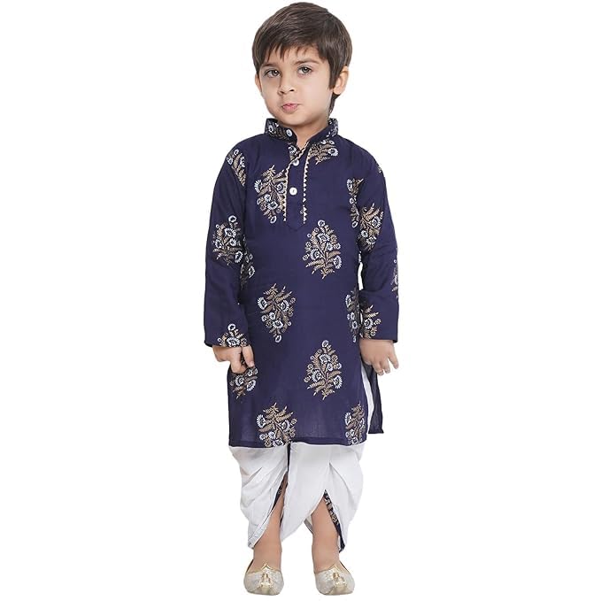 Image of AJ DEZINES Kids Cotton Printed Dhoti Kurta Set For Boys | Fashionable Bandhani Print Kurta | Stylish Boys Kurta Set | Perfect For Festivals Wedding & Family Function Wear