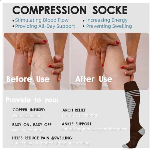 Hi Clasmix Graduated Compression Socks for Women&Men Wide Calf Comfort Best for Circulation,Pregnancy,Media,Nurse,Running,Travel4