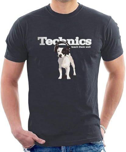 GGINRZLE Technics Mens Tshirt Dog Teach Them Well Vinyl DJ Dark Grey T Shirt