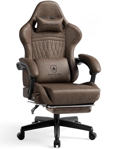 Image of GTPLAYER Ace Pro Gaming Chair, Built-in Speakers & Reclining Footrest | Ergonomic High-Back Chair with Lumbar Support, Linkage Armrest & Padded Seat for Home Office Gaming, Brown