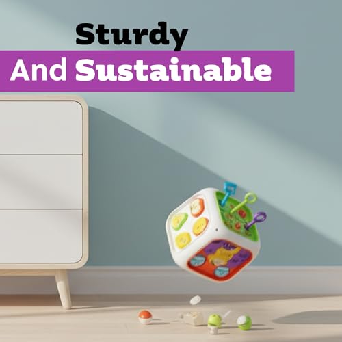 Image of ToyTastic Baby Activity Cube Toy, 6-in-1 Montessori Learning Cube for Toddlers, Sensory Busy Board with Gears, Beads, Shape Sorter & Educational Developmental Toy for Infants 12+ Months