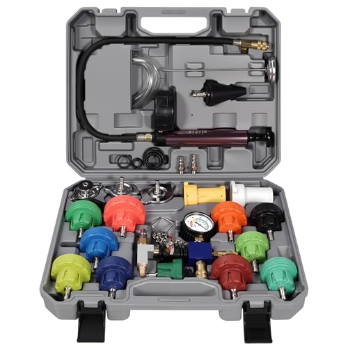 VTG VOGTEN 25PCS Coolant Pressure Tester & Vacuum Refill Kit,Radiator Pump Pressure Tester Kit for Automotive Cooling System Water Tank Leakage Detection