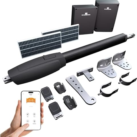 TMT Clifford 400 Single Automatic Gate Opener Up to 20ft and 950lb Heavy Swing Gate, Solar Gate Opener with Remote Control Kit, Electric Gate Opener for Driveway (APP Compatible, 2 Solar Panels) Cover
