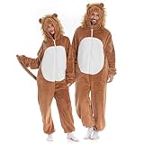 Lion Onesie Teen Adult, Lioness Costume Pajamas Women Men, Wild Animal Blanket Hoodie Pjs Halloween Christmas Cosplay Small Brown