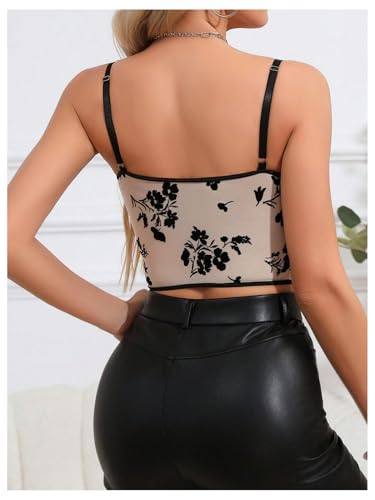 SOLY HUX Women's Floral Bustier Corset Tops Sheer Mesh Spaghetti Strap Fitted Camisole Top2