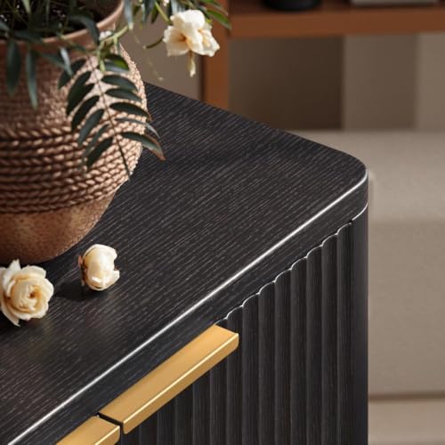 Image of Evermagin 67 inch Fluted Black Buffet Cabinet Sideboard with Storage, Large Credenza with 6 Doors, Wood Mid Century Modern Sideboard for Kitchen and Living Room (67 inch*31.5 inch*15.7 inch)