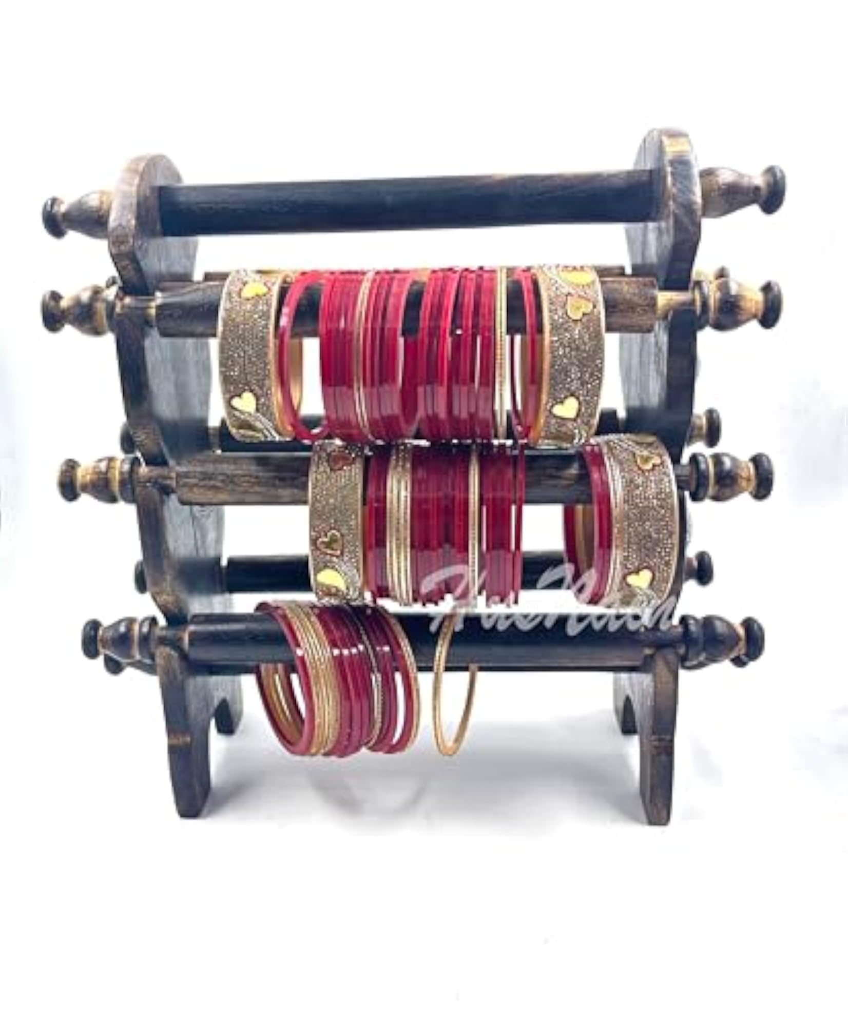 Wooden 6 Rod Bangle Stand, Folding Chuddi Organizer