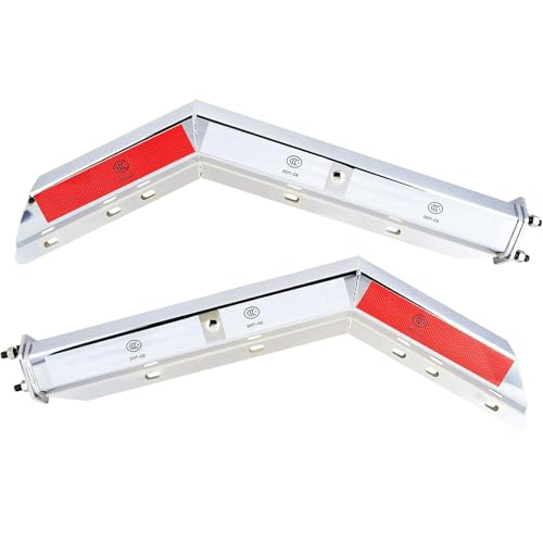 Image of Chrome Angled Spring Loaded Mud Flap Hanger Bracket Mudflap Holder Set with Conspicuity Tape, 30 inch Length Rear Bar for Semi Trucks, 1-1 /8 inch - 2.5 inch Bolt Spacing Mud with Reflective Tapes (2-1 /2 inch), Silver