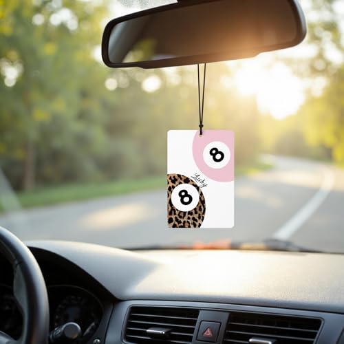 Image of Pink Leopard Print Car Air Freshener 4 Pcs, Trendy Cheetah Lucky 8 Ball Ace Card Hanging Air Freshener for Cars Closet Drawer Books Office, Girly Car Accessories Mirror Decor for Women