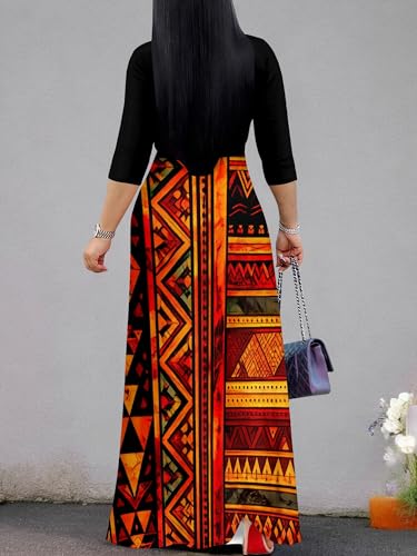 Image of PinkPatty Plus Size Maxi Dresses for Women Casual Flowy Long Dress 3 /4 Sleeve V Neck Wrap Dress with Belt