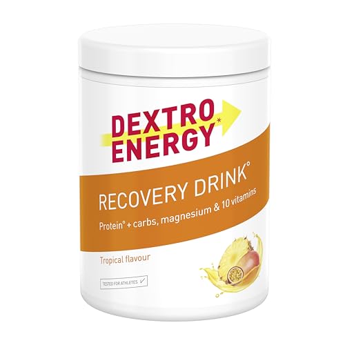 Dextro Energy Recovery Drink Dose - 356g Getränkepulver Tropical - Protein Pulver mit Kohlenhydraten, Vitamine und Mineralstoffen - 100% glutenfrei