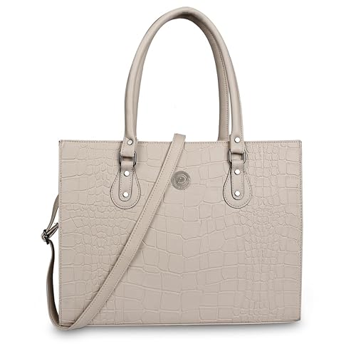 Prd Craft - Laptop Bag for Women Waterproof Lightweight PU Leather with Padded Compartment Fits Up to 15 Inch MacBook Business Office Tote Handbag Off White