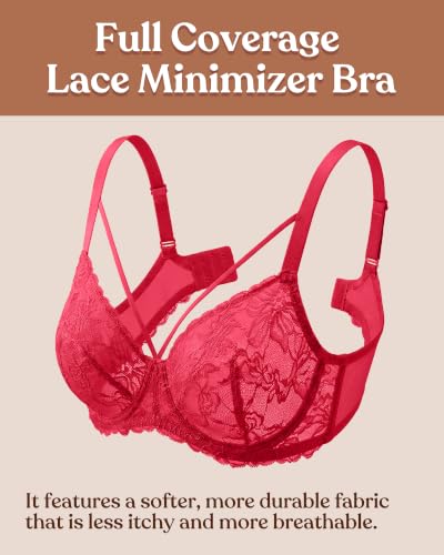Image of HSIA Minimizer Bras for Women Unlined Underwire Lace Bras for Large Breasts | Full Coverage, Plus Size, Support Lift, Breathable, Everyday Essentials, Soft, Back Smoothing, Wide Straps, Sizes 32-46 C-I