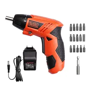 BLACK+DECKER KC4815-IN Cordless Screwdriver Set Ni-Cd (Nickel-Cadmium) with LED Worklight, Screw Bits Set & Adjustable Torque, 4.8 Volts 200 RPM , 6 Months Warranty (Orange, 15-Pieces) - Home & Pro Use