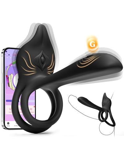Image of Adult Sex Toy Penis Ring - MOOLIGIRL Dual Cock Ring with Rose Clit Stimulator & G Spot Vibrater, 10 Modes Mens Sex Toys for Women Couples Male, Silicone Cockring Penis Sleeve Nipple Toy Jewlery