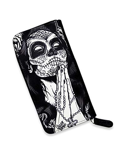 Liquorbrand Gypsy Rose Women's Zip Around Clutch Wallet | Day of the Dead Goth Gothic Rockabilly Dia De Los Muertos Sugar Skull Print2
