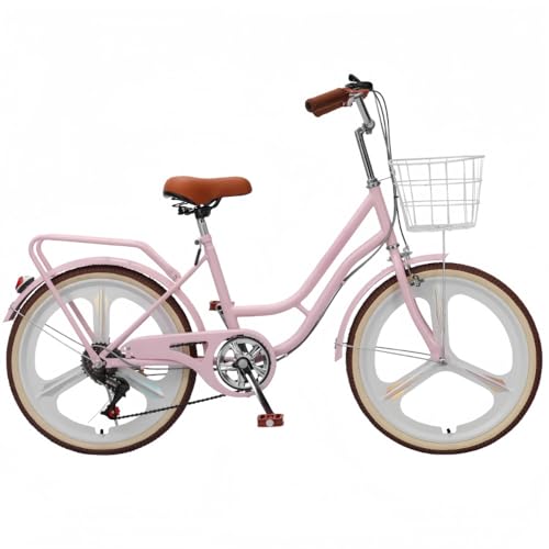 TVTKE 自転車 ,変速、高炭素鋼フレームは変形しにくい、アルミ合金リム,ギア カゴ,ワイヤー錠,ライト付き ,通勤 ,通学 街乗り,中学生、大学生、女子に最適です。 (桜ピンク,20インチ/可変速度)