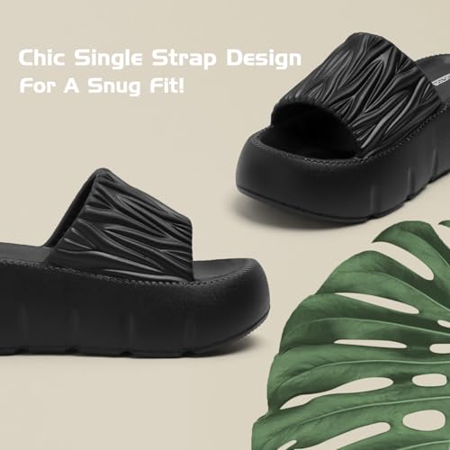 Image of DOCTOR HEALTH SUPER SOFT Women Puffy Strap Platform Slides | Soft Cushioned Fashion Slippers | Lightweight Anti-Slip Casual Slip-On Sandals for Indoor Outdoor Everyday Wear