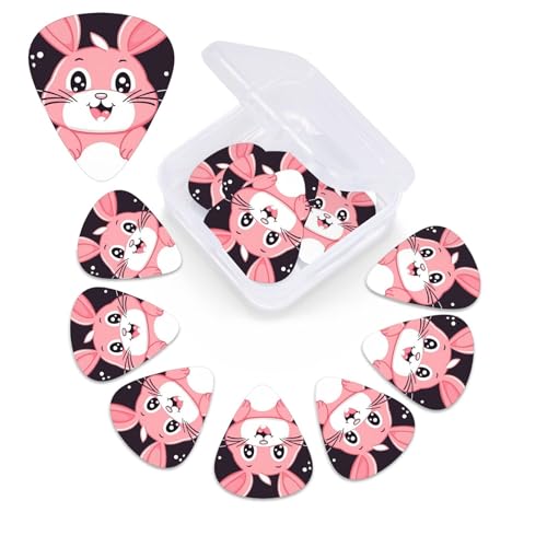 収納ボックス付きギターピック 12個パック 異なる厚さのギターピック かわいい漫画のウサギのギタープレクトラムサンプラー アコースティックベースピック エレキアコースティックギター用