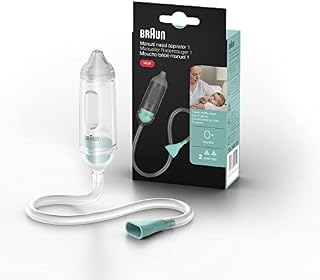 Braun Healthcare Manual Nasal Aspirator 1 (Nasal Suction, Controlled, Congestion Relief, Baby, Newborn, 0+ Months, Mucus Extractor, Gentle, Fast, 2 Nose Tips, Dishwasher Safe, Robust Large Filters)
