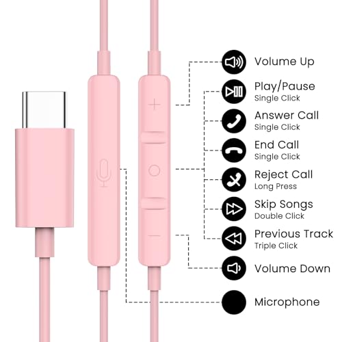 Image of USB C Headphones for iPhone 17 16 15 Pro Max Plus iPad Pro USB C Earphones with Microphone Volume Control USB C Wired Earbuds USB Type C Earphone for Google Pixel 8 Galaxy S26 S25 S24 S23 S22 S21 A55