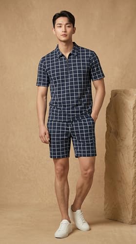 Image of Men's Printed Zip Polo Neck T-Shirt with Half Short Pant Co-ord Set Fabric, Stylish Printed Design, Comfortable Regular Fit