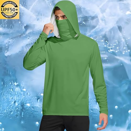Mens UV Protection Shirts Long Sleeve UPF 50+ Hooded Rash Guard Sun Hoodies with Mask Outdoor Hiking Swimming Fishing2