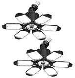 LED Garage Light 2 Pack Super Bright 15000LM LED Shop Ceiling Lights 6500K Garage Lighting, 360°&180° Adjustable Basement Lights with 6 Deformable Panels Screw in E26 E27 Socket for Storage Barn Attic