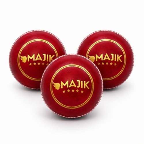 Image of Kabello Cricket Leather Ball for Tournament Game Practice Ball for Matches Water-Resistant and Hand-Stitched Leather Ball (Set of 3 Balls)