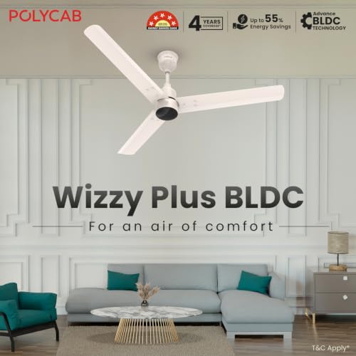 Image of Polycab Wizzy Plus 1200mm 5-Star BLDC, Remote Ceiling fan for Living Room| 55% Energy Saving, High Air Delivery | 3+1 yr Warranty【Beige Rosegold】