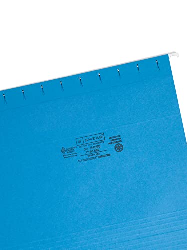 Smead Colored Hanging File Folder With Tab, 1/5-Cut Adjustable Tab, Letter Size, Sky Blue, 25 Per Box (64068) #TOP2
