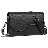 GOIACII Small Crossbody Bags for Women Wristlet Wallet 2 Zippers Clutch Phone Purse Leather Flap Handbag Black