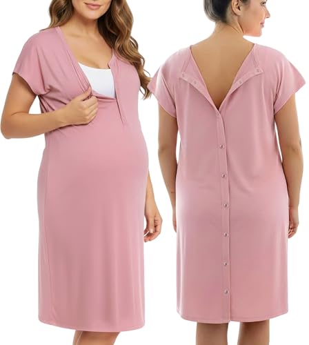 PATPAT Maternity Labor Delivery Gown Womens Hospital Gown Light Pink M