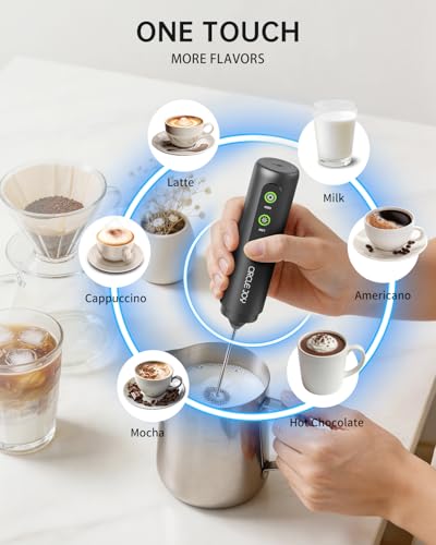 Image of CIRCLE JOY Rechargeable 2-Speed Handheld Milk Frother with Stand, Dual Spring Whisk Electric Foamer, Portable & Detachable Coffee Frother Wand, Drink Mixer for Lattes, Macchiato, Hot Chocolate, Black