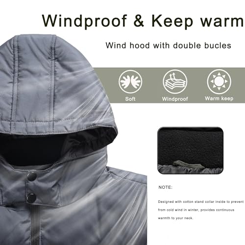 Image of Men's Hooded Puffer Jacket Down Alternative Lightweight Warm Coat Stand Collar Winter Insulated Quilted Coat