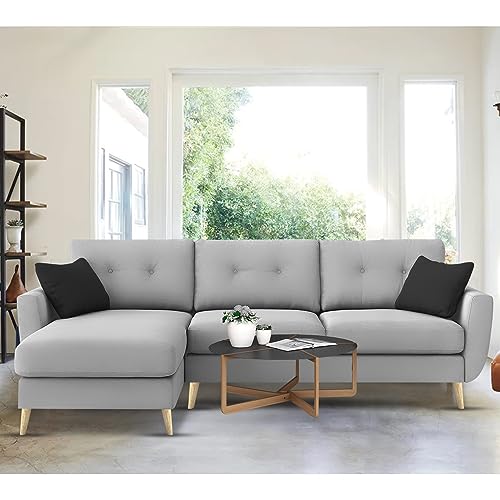 Image of BRAXTON Lindel LHS 4 Seater L Shape Sofa Set for Living Room (Grey) Premium Velvet Fabric Sofa