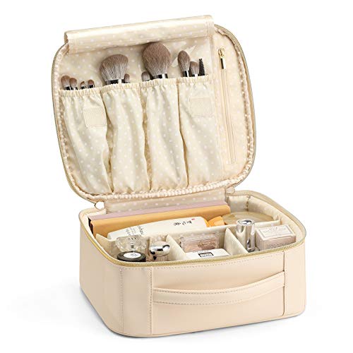 Vlando Makeup Bag,Gifts for Women Travel Makeup Bag Organizer Leather Make up Storage Bag for Women Adjustable Dividers Make up Brushes Case for Valen