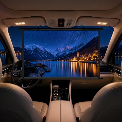 Car Projector Screen - Pantalla portátil de proyector 16:9, enrollable manual para auto, SUV, RV, camping y uso al aire libre miniatura 1