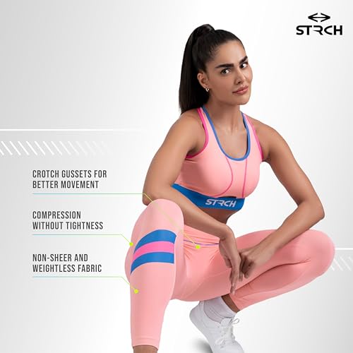 Image of STRCH Nylon High Waist No-Roll Leggings for Women- Secure fit, Leggings for Gym, Yoga, Running, Super Stretch, Sweat-Wicking, Lightweight, Breathable, Wrinkle Free, No-roll Waist Band.