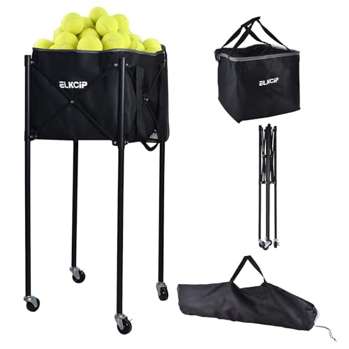 ELKCIP Pickleball & Tennis Ball Hopper with Bag Foldable Sports Balls Teaching Cart Lightweight Softball Caddy Large Capacity Baseball Basket Carrier for Teaching Training
