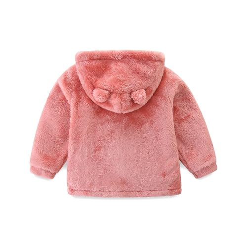 Bibimom Kids Winter Jacket Soft Cozy Neutral Pink Zipper up Hooded Ears Toddler Outfit